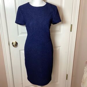 Carmen by Carmen Marc Valvo Navy Blue Textured Short Sleeve Sheath Dress - 6